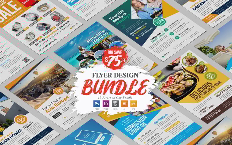Download Фирменный стиль "Flyer Design Bundle - Corporate Identity Template" / Flyer Design Bundle - Corporate Identity Template - Фирменный стиль на тему графика flyer design,flyer bundle,brochure,postcard,dl flyer design,corporate,real estate flyer,house sale,promotion flyer,product flyer,travel agency,holiday flyer,education flyer,school flyer,servi