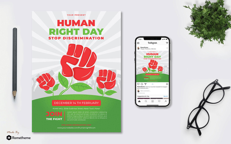 Download Фирменный стиль "Human Right Day - Flyer KF - Corporate Identity Template" / Human Right Day - Flyer KF - Corporate Identity Template - Фирменный стиль на тему графика promotion,banner,print,design,charity,volunteer,donate,invitation,flyer,brochure