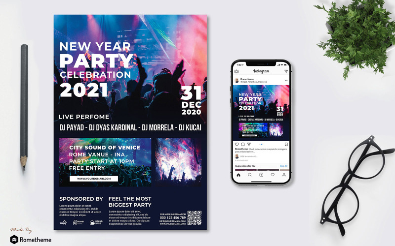 Download Фирменный стиль "New Year Party vol.02 - Flyer TY - Corporate Identity Template" / New Year Party vol.02 - Flyer TY - Corporate Identity Template - Фирменный стиль на тему графика newyear,2021,celebrate,event,music,party,promotion,banner,print,design