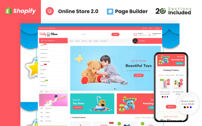 Shopify-thema voor teddy-speelgoed en kledingwinkel