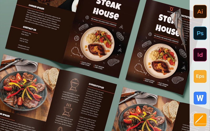 Steak House Brochure Bifold - Corporate Identity Template