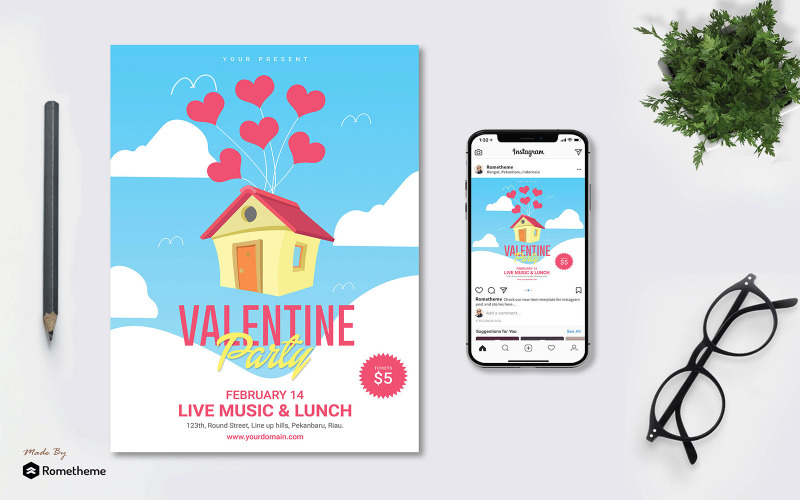 Download Фирменный стиль "Valentine Party vol.01 - Flyer TY - Corporate Identity Template" / Valentine Party vol.01 - Flyer TY - Corporate Identity Template - Фирменный стиль на тему графика valentine,party,event,celebrate,couple,love,romantic,house,banner,promotion