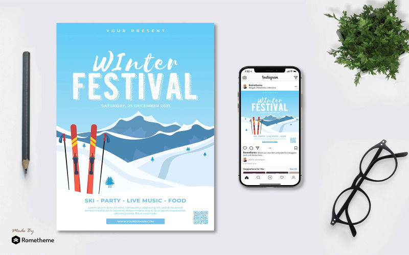 Download Фирменный стиль "Winter Festival vol.01 - Flyer TY - Corporate Identity Template" / Winter Festival vol.01 - Flyer TY - Corporate Identity Template - Фирменный стиль на тему графика banner,celebrate,corporate,creative,design,festival,flyer,holiday,mount,mountain,print,promo,promotion,psd,sky,snow,winter