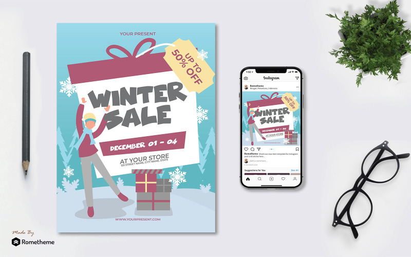 Download Фирменный стиль "Winter Sale - Flyer AS - Corporate Identity Template" / Winter Sale - Flyer AS - Corporate Identity Template - Фирменный стиль на тему графика banner,print,design,business,services,promotion,winter,event,music,celebrate,sale,discount