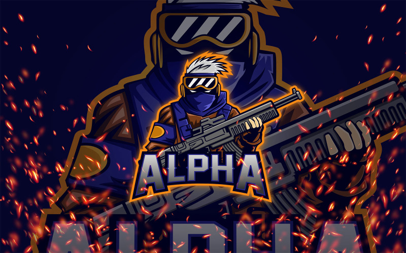 Download Шаблон логотипа "Alpha- Esport  YR Logo Template" / Alpha- Esport  YR Logo Template - Шаблон логотипа на тему графика team,sport,sports,esports,esport,game,gaming,logo,illustration,vector,design,mascot,squad,moba,alpha