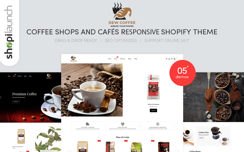 DewCoffee - Thème Shopify réactif pour les cafés et les cafés
