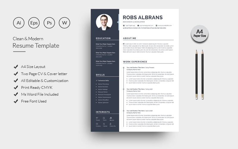 Download Резюме "Robs Clean Resume Template" / Robs Clean Resume Template - Резюме на тему графика resume,cv,clean resume,creative resume,word resume,infographic resume,modern resume,professional resume,student resume,resume mac pages,manager cv template,bankers resume,doctors resume,job s