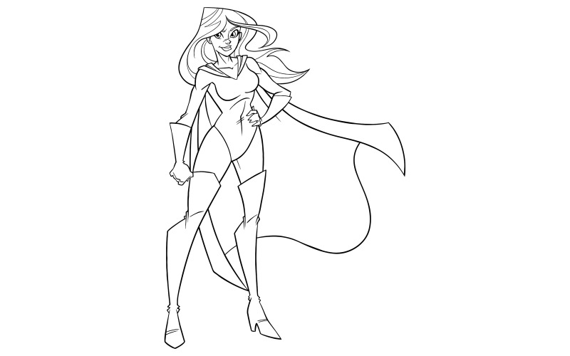 超级女英雄站立高高的线条艺术-光栅插图