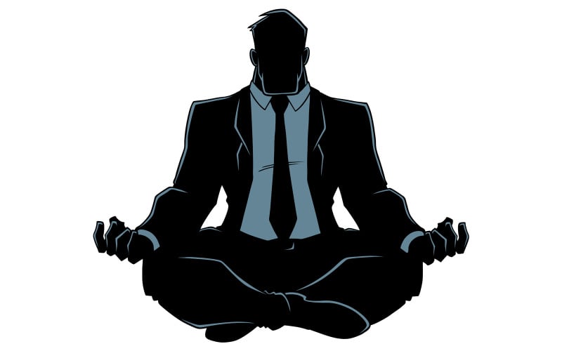 Hombre de negocios, meditar, silueta, -, ilustración