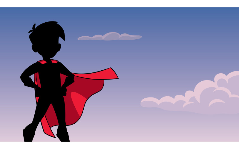 Download Иллюстрация "Super Boy Sky Silhouette - Illustration" / Super Boy Sky Silhouette - Illustration - Иллюстрация на тему графика cape,hero,super,boy,kid,superhero,child,silhouette,power,powerful,energy,illustration,vector,cartoon,character,male,teenager,puberty,sky,background