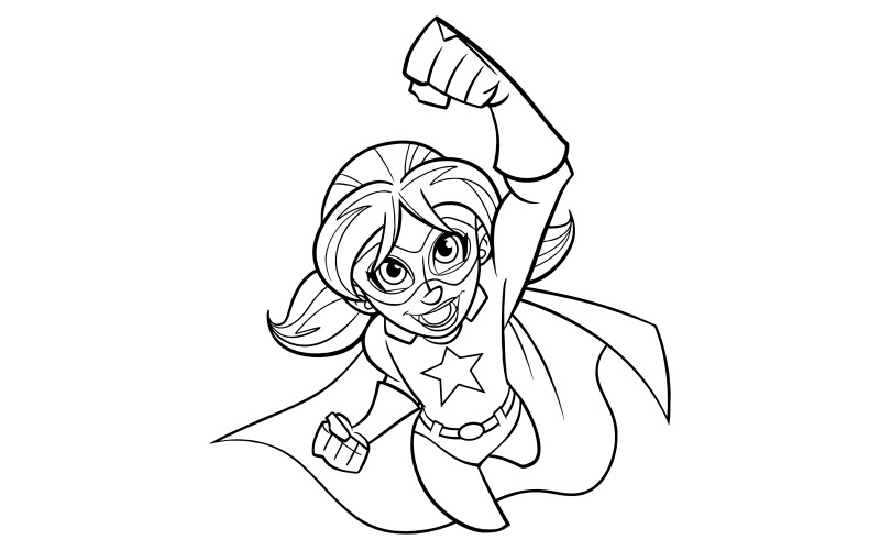 Super Girl Flying Line Art - Illustrazione