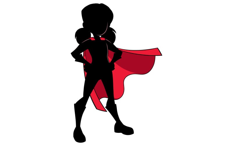 Download Иллюстрация "Super Girl Silhouette - Illustration" / Super Girl Silhouette - Illustration - Иллюстрация на тему графика hero,super,girl,heroine,superheroine,child,power,powerful,energy,superhero,cape,costume,illustration,vector,cartoon,character,on white,female,girl power,white background
