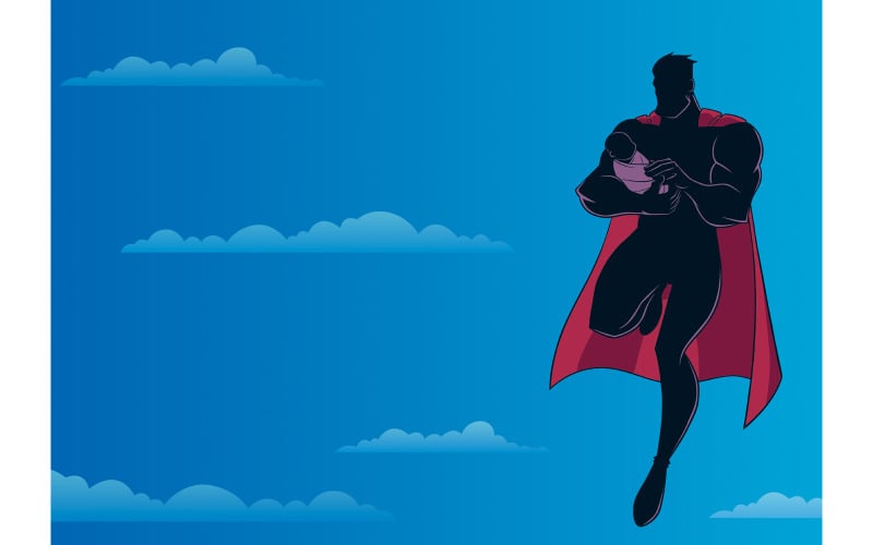Super papa avec bébé Sky Silhouette - Illustration