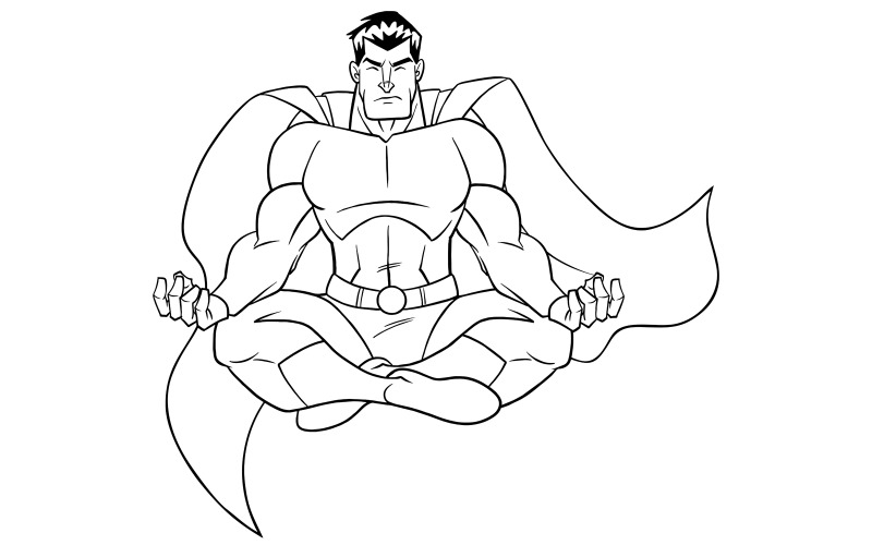 Download Иллюстрация "Superhero Meditating Line Art - Illustration" / Superhero Meditating Line Art - Illustration - Иллюстрация на тему графика man,hero,super,superhero,yoga,meditating,meditation,pose,position,lotus,zen,muscular,muscles,control,practice,costume,power,powerful,strong,wise