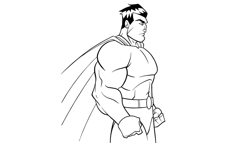 Download Иллюстрация "Superhero Side Profile Line Art - Illustration" / Superhero Side Profile Line Art - Illustration - Иллюстрация на тему графика man,hero,cape,superhero,super,ready,cartoon,character,power,powerful,arms,muscles,muscular,bodybuilder,determined,determination,serious,action,strong,emperor