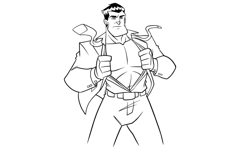 Download Иллюстрация "Superhero under Cover Suit Line Art - Illustration" / Superhero under Cover Suit Line Art - Illustration - Иллюстрация на тему графика superhero,super,hero,man,power,superman,business,businessman,under,cover,undercover,under cover,suit,costume,disguise,shirt,copy space,opening,tearing,necktie