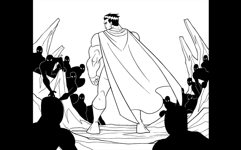 Superhéroe listo para el arte lineal de batalla - Ilustración