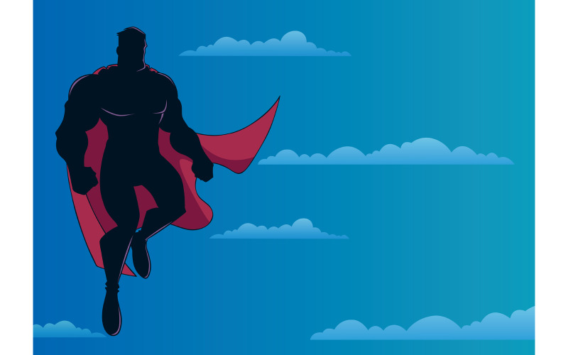 Superhéroe volando en la silueta del cielo - Ilustración