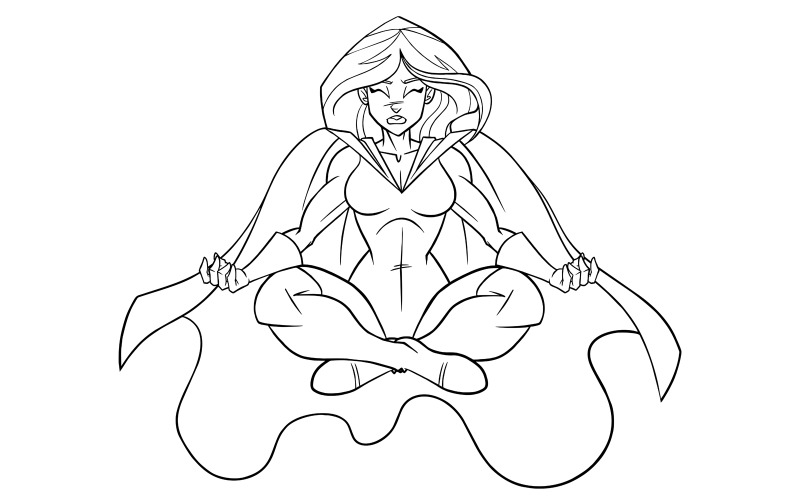 Download Иллюстрация "Superheroine Meditating Line Art - Illustration" / Superheroine Meditating Line Art - Illustration - Иллюстрация на тему графика woman,heroine,super,superhero,yoga,meditating,meditation,pose,position,lotus,zen,muscular,muscles,control,practice,yellow,costume,power,powerful,strong