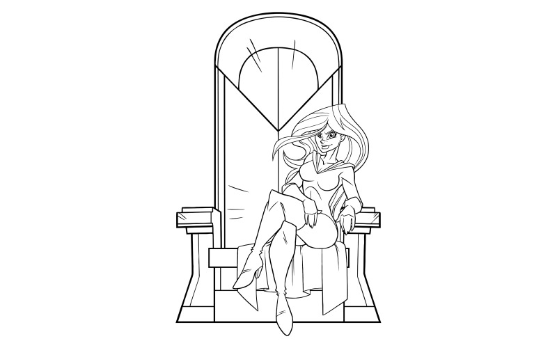 Download Иллюстрация "Superheroine on Throne Line Art - Illustration" / Superheroine on Throne Line Art - Illustration - Иллюстрация на тему графика woman,heroine,super,superheroine,throne,justice,sitting,powerful,leader,leadership,supremacy,costume,fiction,lady,girl power,positive,superhero,domination,attractive,seductive
