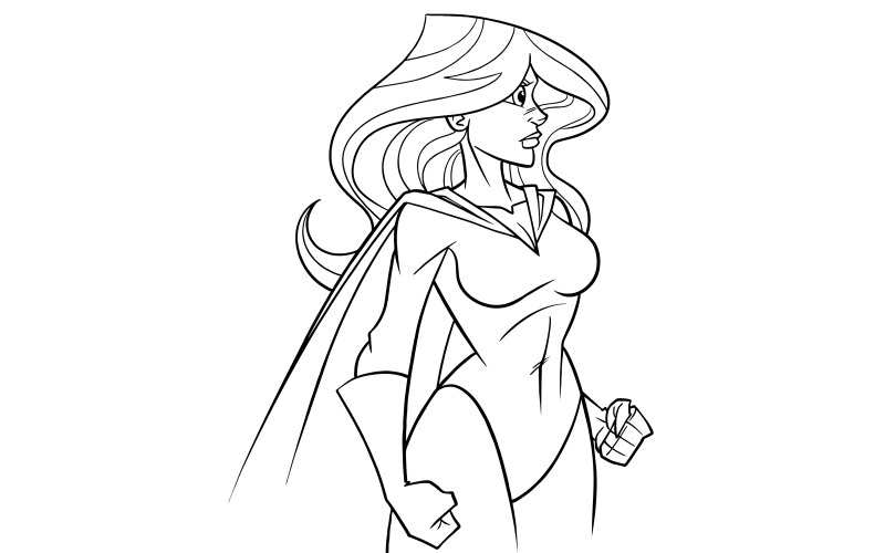 Superheroine Side Profile Line Art - Illustrazione