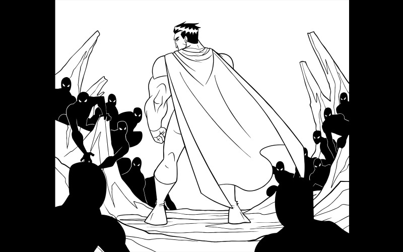 Superhrdina připraven na bitevní liniové umění - ilustrace