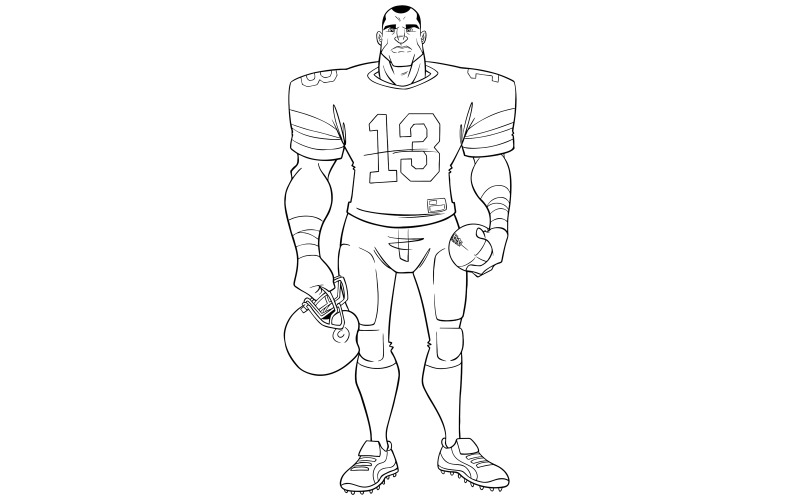Download Иллюстрация "American Football Player Line Art - Illustration" / American Football Player Line Art - Illustration - Иллюстрация на тему графика man,american,football,player,ball,sport,cartoon,character,standing,holding,equipment,determined,athletic,determination,competitive,serious,strong,power,athlete,muscular