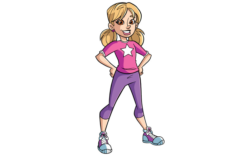 Download Иллюстрация "LITTLE-GIRL - Illustration" / LITTLE-GIRL - Illustration - Иллюстрация на тему графика girl,illustration,casual,pink,cartoon,smiling,happy,vector,character,purple,on white,white background,isolated,copy space,full length,portrait,cute,funny,standing,summer