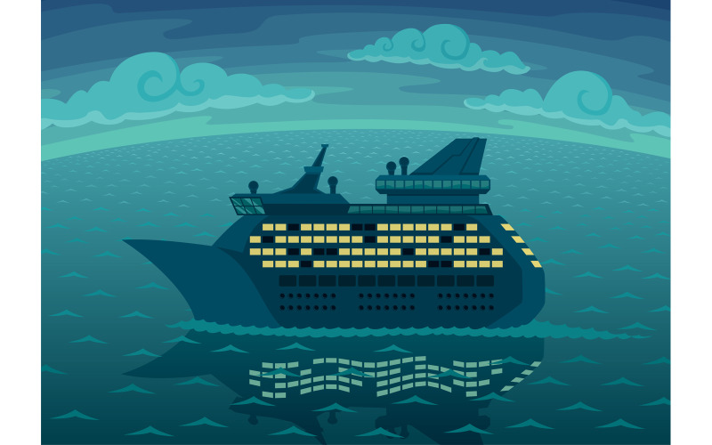 Download Иллюстрация "Night Cruise - Illustration" / Night Cruise - Illustration - Иллюстрация на тему графика cruise ship,cruise,cruiser,ship,passenger ship,yacht,night,nightfall,dusk,landscape,background,wallpaper,sea,ocean,sailing,nautical vessel,vacation,travel,ferry,tourism