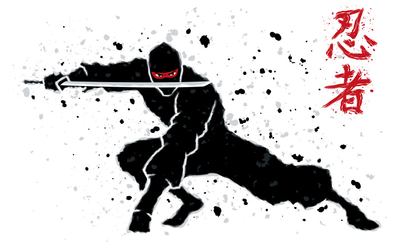 Download Иллюстрация "Ninja - Illustration" / Ninja - Illustration - Иллюстрация на тему графика ninja,assassin,warrior,fighter,asian,character,figure,action,shadow,silhouette,japan,japanese,culture,karate,sword,katana,blade,weapon,mask,vector