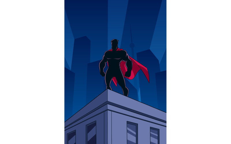 Download Иллюстрация "Superhero Roof Watching Silhouette - Illustration" / Superhero Roof Watching Silhouette - Illustration - Иллюстрация на тему графика superhero,super,hero,man,superman,silhouette,city,cityscape,skyline,urban,scene,night,dark,darkness,skyscraper,tower,building,business,office,roof