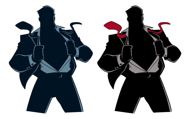 Download Иллюстрация "Superhero under Cover Suit Silhouette - Illustration" / Superhero under Cover Suit Silhouette - Illustration - Иллюстрация на тему графика superhero,super,hero,man,power,superman,business,businessman,under,cover,undercover,under cover,suit,costume,silhouette,disguise,shirt,copy space