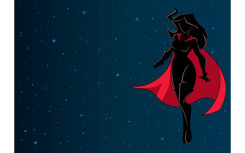 Superheroine létání v prostoru silueta - ilustrace