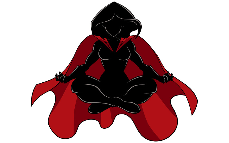 Download Иллюстрация "Superheroine Meditating Silhouette - Illustration" / Superheroine Meditating Silhouette - Illustration - Иллюстрация на тему графика woman,heroine,super,superhero,yoga,meditating,meditation,silhouette,pose,position,lotus,zen,muscular,muscles,control,practice,costume,power,powerful,strong