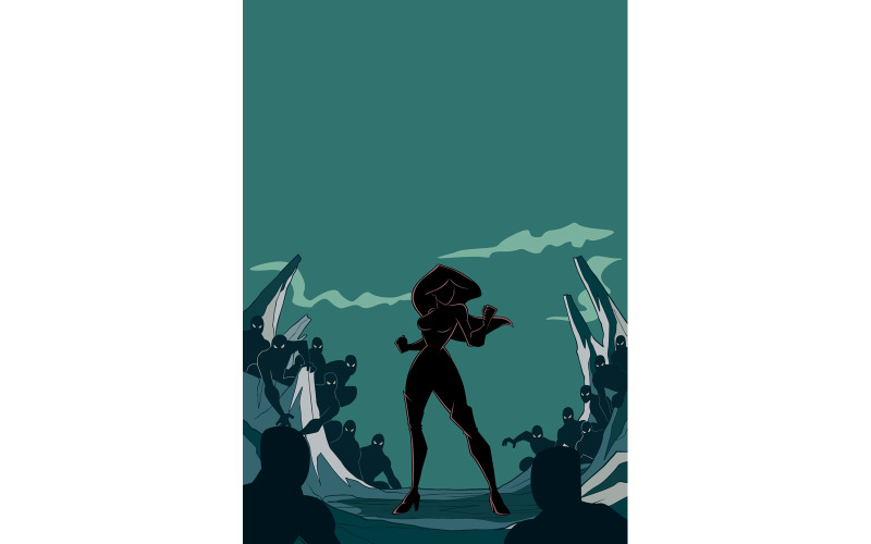 Download Иллюстрация "Superheroine Ready for Battle Silhouette - Illustration" / Superheroine Ready for Battle Silhouette - Illustration - Иллюстрация на тему графика woman,hero,superheroine,battle,forces,minions,silhouette,dark,good,bad,evil,super,confrontation,alone,courage,courageous,brave,standing,power,protection