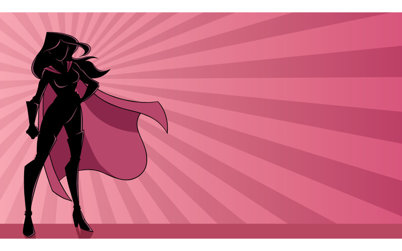 Superheroine Standing Tall Ray Light Silhouette - Illustrazione
