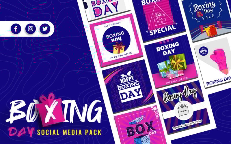Download Шаблон для соцсетей "Boxing Day Social Media Template" / Boxing Day Social Media Template - Шаблон для соцсетей на тему графика boxing,day,social,media,templates,template,post,banner,facebook,instagram,twitter,uk,usa,festival,holiday