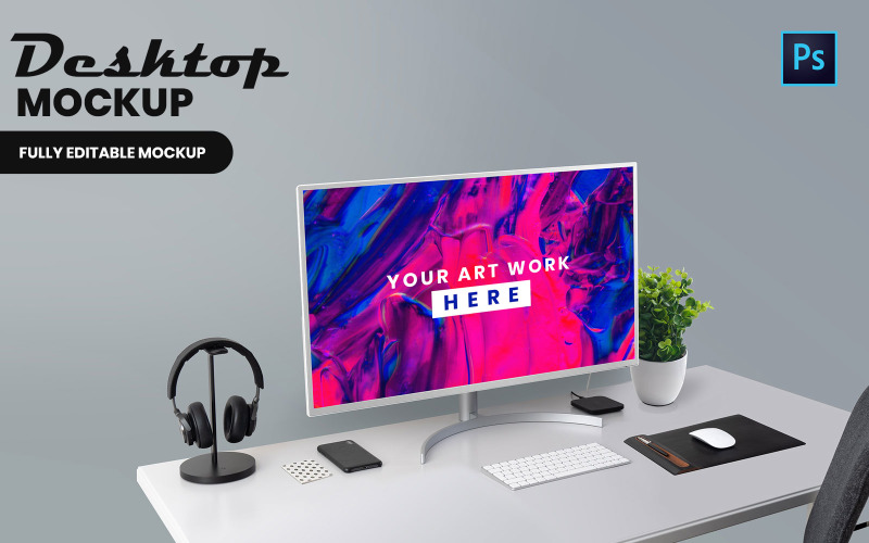 Download Мокап для продукта "Desktop product mockup" / Desktop product mockup - Мокап для продукта на тему графика desktop,psd,mockups,mockup,template,website,graphic,presentations,branding,apple,imac,monitor,computer,web,promotion