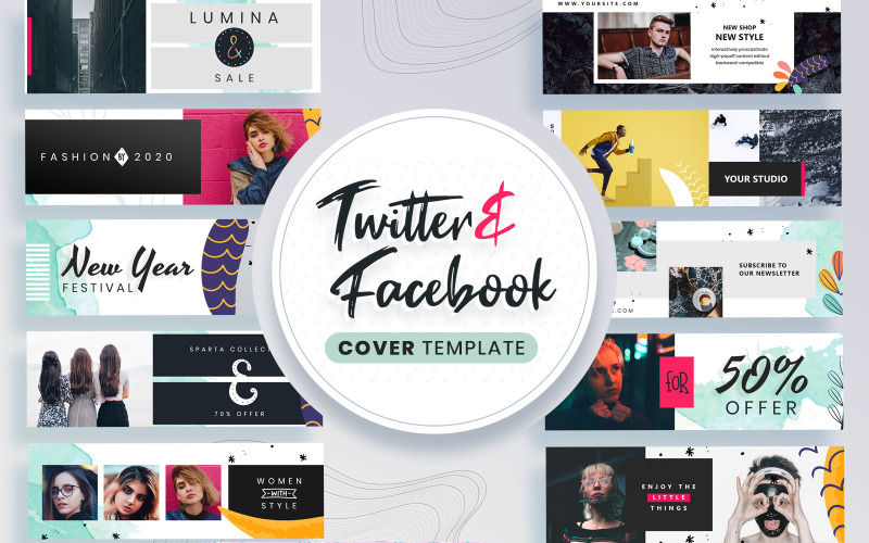 Download Шаблон для соцсетей "Facebook &amp; Twitter Cover Social Media Template" / Facebook &amp; Twitter Cover Social Media Template - Шаблон для соцсетей на тему графика twitter,facebook,cover,template,templates,social,media,website,promotion,promotions,presentation,presentations,brand,branding,creative