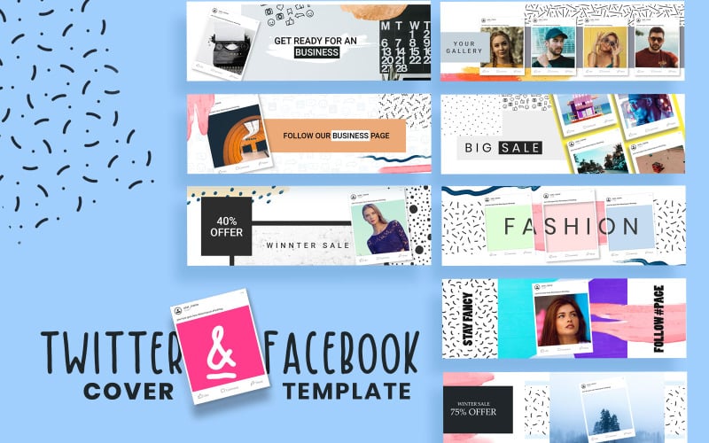 Download Шаблон для соцсетей "Facebook &amp; Twitter Cover Social Media Template" / Facebook &amp; Twitter Cover Social Media Template - Шаблон для соцсетей на тему графика twitter,facebook,cover,template,templates,social,media,website,promotions,promotion,brand,branding,presentation,presentations,creative