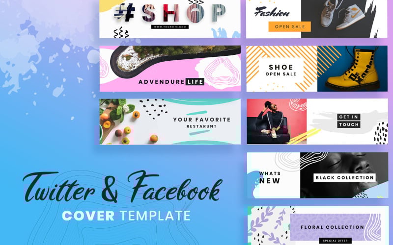 Download Шаблон для соцсетей "Facebook &amp; Twitter Cover Social Media Template" / Facebook &amp; Twitter Cover Social Media Template - Шаблон для соцсетей на тему графика twitter,facebook,cover,template,social,media,website,promotions,templates,promotion,fashion,banner,magazine,blog,business
