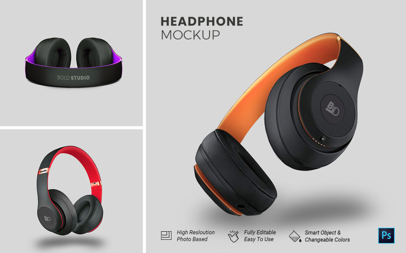 Download Мокап для продукта "HeadPhone product mockup" / HeadPhone product mockup - Мокап для продукта на тему графика headphone,psd,mockups,website,graphic,presentations,branding,web,promotion,brand,promotions,presentation,ear,phone,head