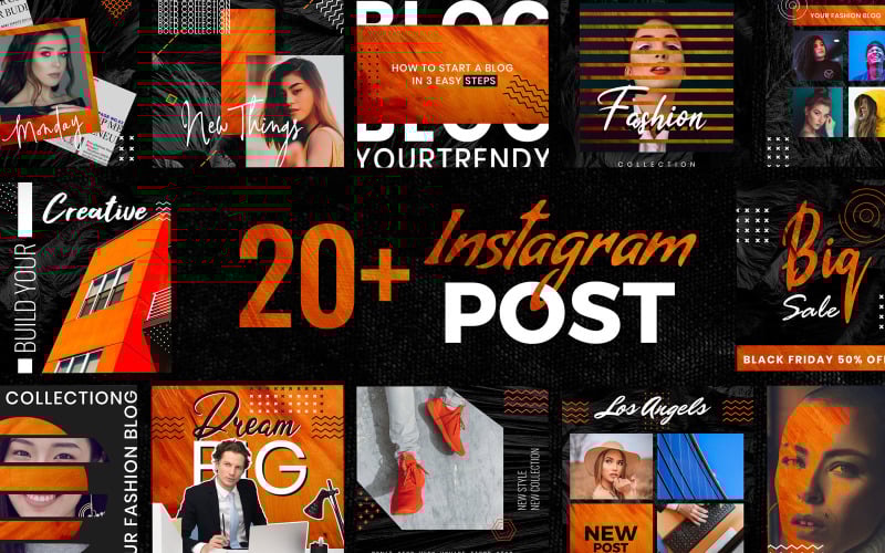 Download Шаблон для соцсетей "Instagram Post Social Media Template" / Instagram Post Social Media Template - Шаблон для соцсетей на тему графика instagram,post,template,social,media,templates,fashion,blog,magazine,business,creative,orange,facebook,pack,packs