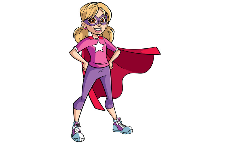 Download Иллюстрация "Little Super Girl - Illustration" / Little Super Girl - Illustration - Иллюстрация на тему графика cape,hero,super,girl,heroine,superheroine,child,power,powerful,energy,superhero,illustration,vector,cartoon,character,on white,female,girl power,white background,isolated