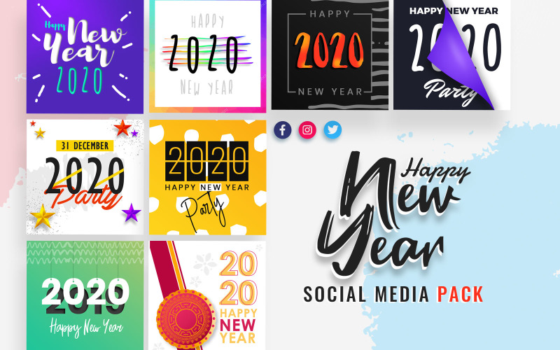 Download Шаблон для соцсетей "New Year Social Media Template" / New Year Social Media Template - Шаблон для соцсетей на тему графика new,year,social,media,templates,template,celebration,holiday,post,banner,facebook,instagram,twitter,celebrations,promotions