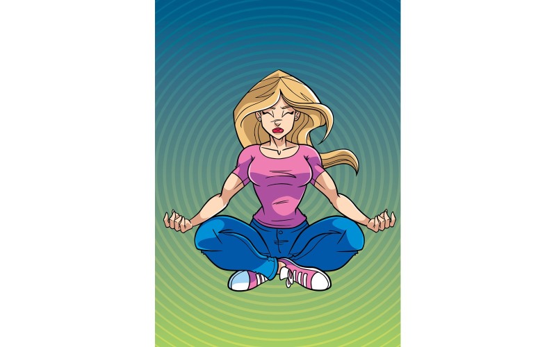 Meditando donna con sfondo - illustrazione