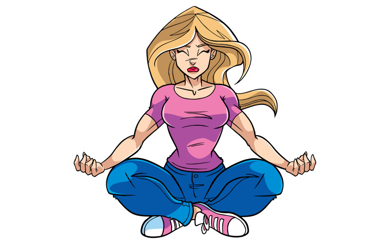 Download Иллюстрация "Meditating Woman - Illustration" / Meditating Woman - Illustration - Иллюстрация на тему графика woman,yoga,zen,lotus,meditation,pose,position,cartoon,character,concentration,control,breathe,breathing,calm,modern,peaceful,positive,balance,equilibrium,calmness