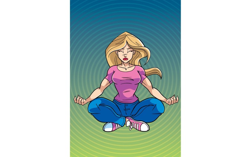 Download Иллюстрация "Meditating Woman with Background - Illustration" / Meditating Woman with Background - Illustration - Иллюстрация на тему графика woman,yoga,zen,lotus,meditation,pose,position,cartoon,character,concentration,control,breathe,breathing,calm,modern,peaceful,positive,balance,equilibrium,calmness