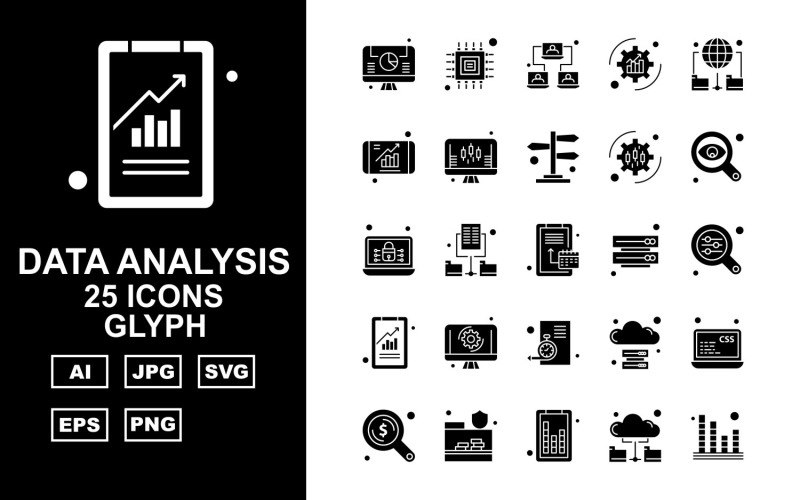 Download Набор иконок "25 Premium Data Analysis Glyph Icon Pack Set" / 25 Premium Data Analysis Glyph Icon Pack Set - Набор иконок на тему data lcd,folder,server,laptop,find,bar,chip,link,setting,mobile,direction,calendar,search,stopwatch,icon,icons