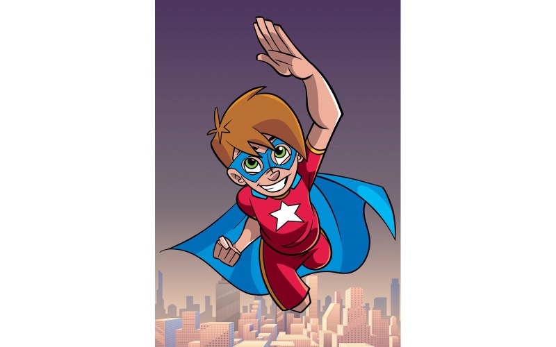 Download Иллюстрация "Super Boy Flying Sky Background - Illustration" / Super Boy Flying Sky Background - Illustration - Иллюстрация на тему графика cape,hero,boy,super,power,superhero,healthy,powerful,energy,teen,teenage,teenager,illustration,flying,vector,cartoon,character,sky,city,cityscape